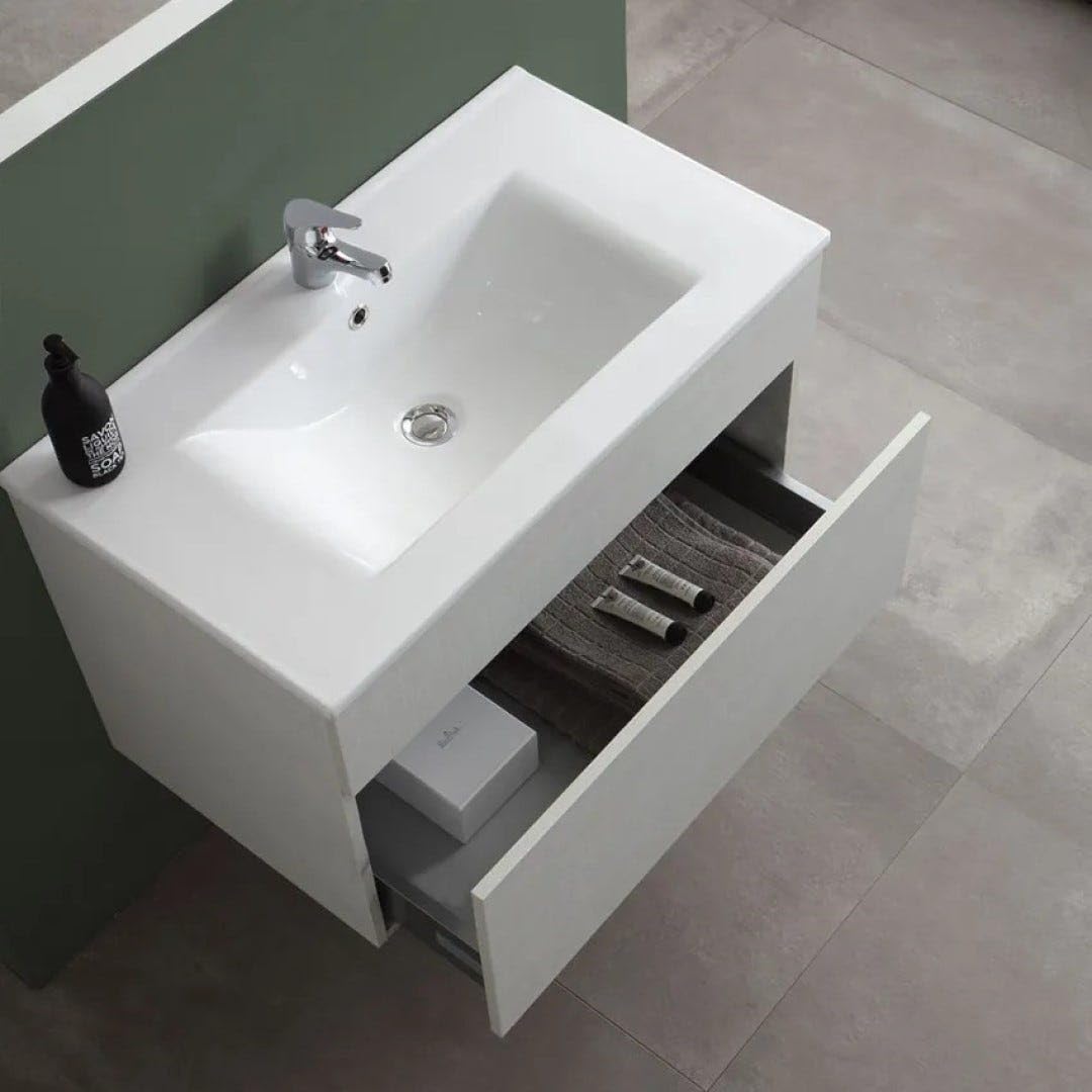 Kiamami Valentina - Mueble de baño suspendido de 80 cm con cajón, Lavabo de cerámica y Espejo de 80x60 Silvia