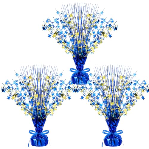 Image of Crowye 3 Pieces Metallic Foil Spray Centerpiece Birthday Table Decoration Star Burst Centerpieces Graduation Table Decor for Birthday 2026 Party Holiday(Blue Gold)