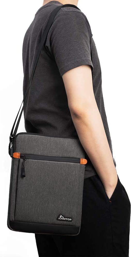 SIMTOP Etui pour Tablette 12,9 Pouces, Sac de Travail pour Homme Compatible avec iPad Pro 12,9 M2 2023-2018, Sac à bandoulière pour Homme en Polyester,Gris Foncé