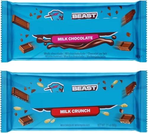 Beast Milk Chocolate | Treats for Kids | Small Gifts Presents | 2 × 60g Milk Chocolate & Milk Crunch