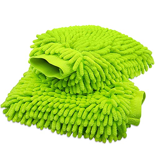 anngrowy Car Wash Mitt 2 Pack - Large Size Microfiber Wash Mitt Car Cleaning Mitts Premium Chenille Car Washing Gloves Winter Waterproof Car Wash Rag Sponge Kit with Lint Free & Scratch Free
