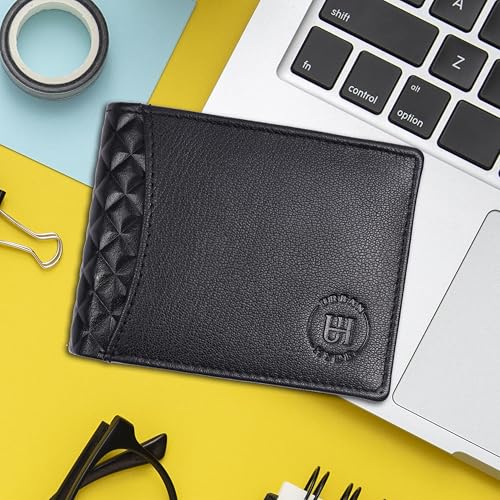 Image of URBAN HYDE Premium Genuine Leather Wallet and Belt Combo for Men with RFID Protection | Leather Wallet & Belt Gift Set for Men | Stylish Gift Combo for Birthday, Anniversary, Office | Black