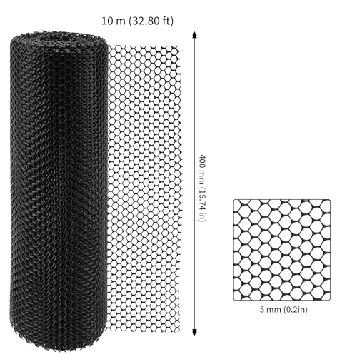 CHUENKUK Kunststoffzaun Schwarz 40cm x 10m, Kunststoffgeflecht Kunststoffgitter Garten, Gartenzaun Kunststoff Geflügelzaun Sechseckgeflecht Zaun für Garten, Handwerk
