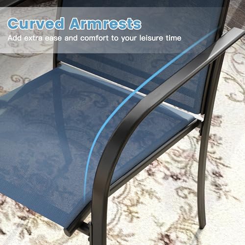 Image of DIFY Patio Dining Chairs Set of 4, Stackable Outdoor Metal Chairs for Garden, Porch and Lawn, Blue