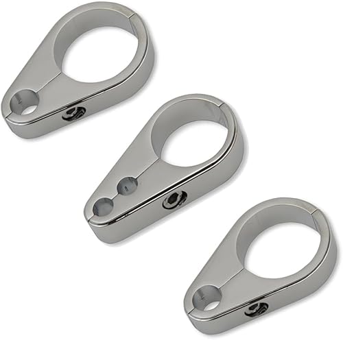 Hill Country Customs - Cable de acelerador de embrague cromado de 1 14 pulgadas para manillar o marco de 3 piezas, kit de abrazadera de línea de