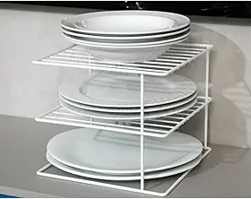 Suporte Porta 24 Pratos Organizador de Armário de Cozinha Aramado 3 Andares Branco Pliar
