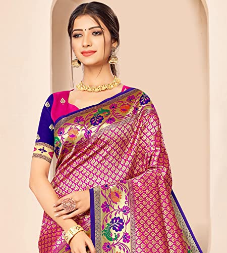 Image of Jaanvi fashion Women's Paithani Silk With Zari Jacquard Work Saree With Blouse Piece(royal-paithani-rani-blue)