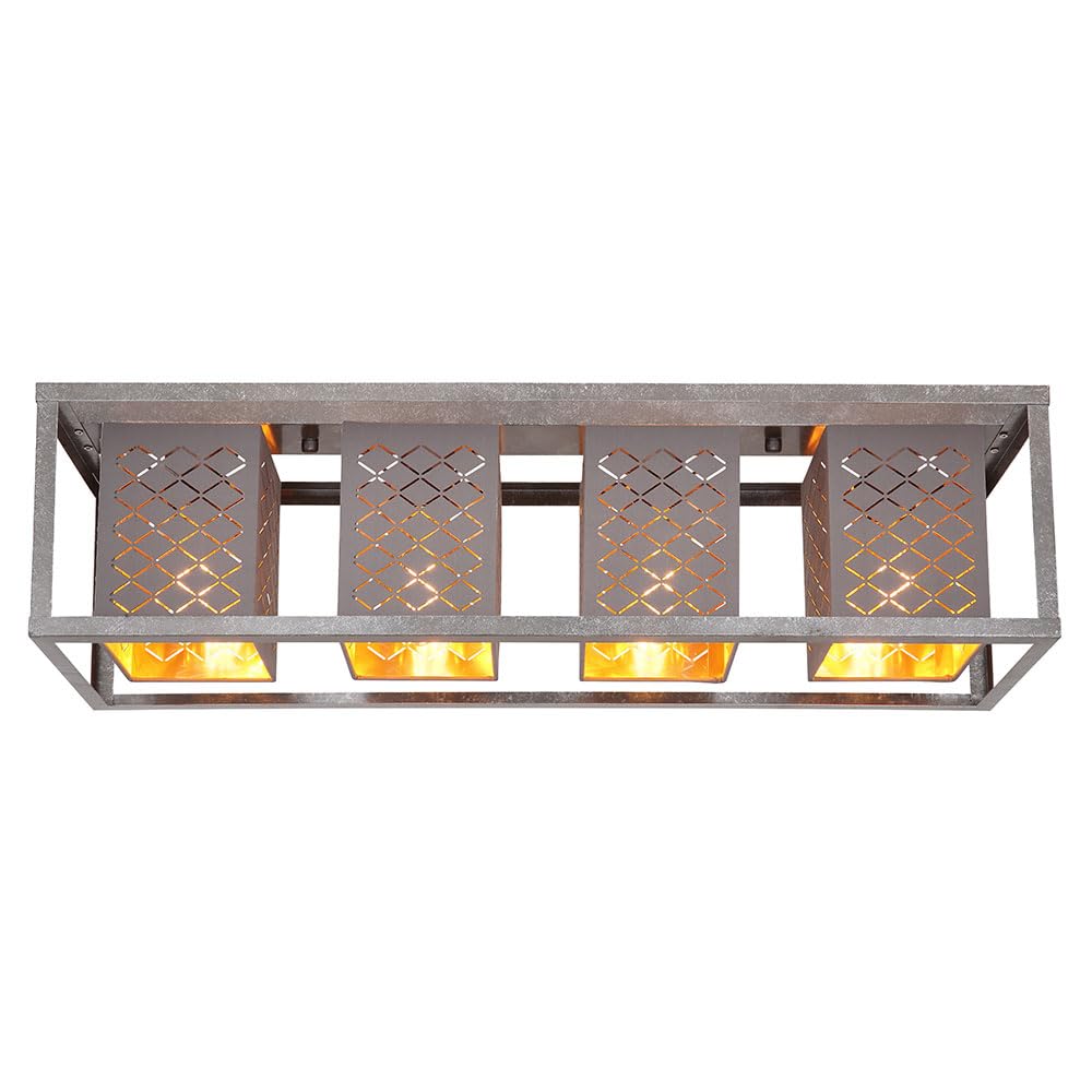 Deckenleuchte Wohnzimmerleuchte Deckenlampe Esszimmerlampe Stoff 4 flammig, Metall grau gold silber, 4x E27 Fassung, LxBxH 75x20x22,5 cm