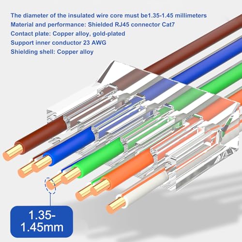 Gen 2 RJ45 Connector Cat7 Cat6A Pass Through Connectors, 10Pack Gold Plated Ethernet Connector Cable Cat7 Network Plug 8P8C Shielded for Installation Cable with Load Bar and RJ45 Boots Cover 10PCS - Image 3