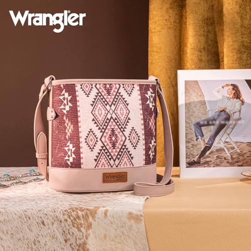 Image of Wrangler Aztec Crossbody Bags for Women Southwestern Print Canvas Shoulder Purse with Distressed Look and Adjustable Strap