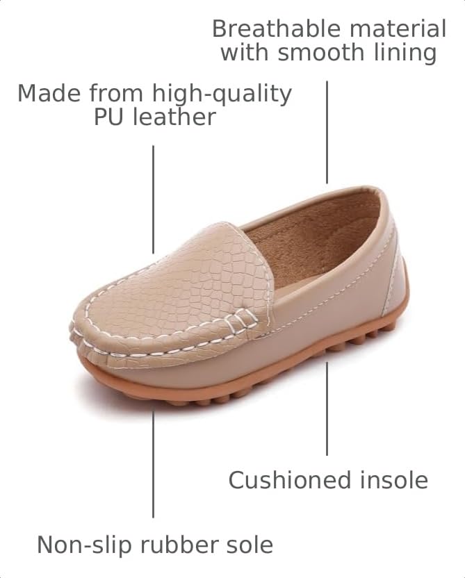 Image of Boys Loafers PU Leather Slip-On Toddler Dress Shoes Non-Slip Sole Kids Moccasins for School Events and Daily Wear