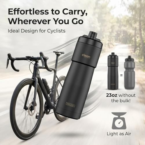 The Clean Hydration Co Botella de Agua Aislada para Bicicleta 23 oz | Boquilla Fácil de Limpiar, Botella Deportiva Fácil de Exprimir | Botella para Ciclismo Libre de BPA para Ruta y Montaña, Gimnasio y Viajes | Negro Mate miniatura 5