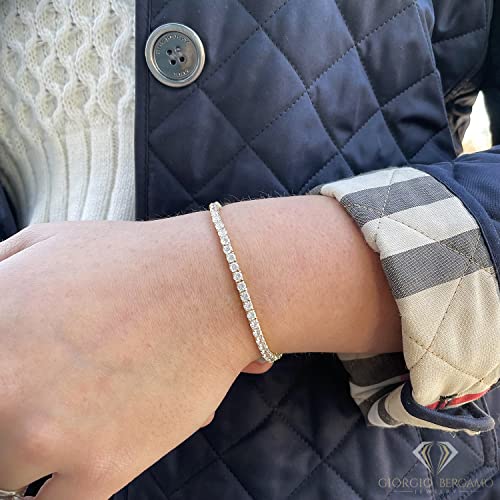 Giorgio Bergamo 925 Sterling Silver 2mm - 7mm Tennis Necklace or Bracelet, Iced Out Round Cut CZ Cubic Zirconia Rhodium Plated Link Chain3