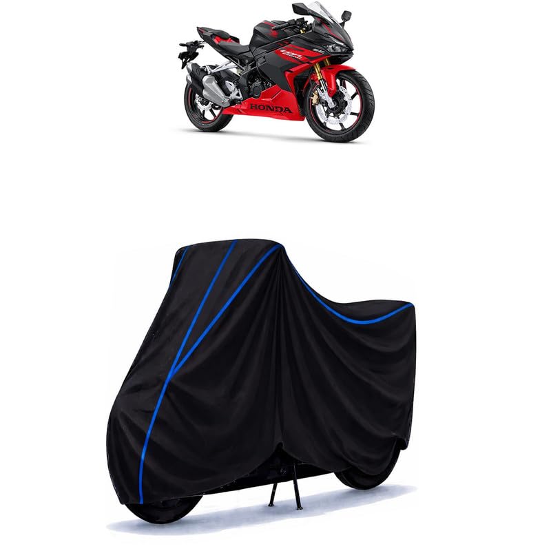 Image of 650 Bike Cover Water Resistant Universal Motorcycle Rain | Heavy Duty UV Protection, Dust, Scratch Indoor Outdoor All Weather with Black Blue Piping Elastic