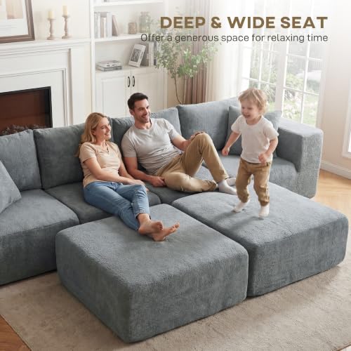 Image of HOMCOM 116 inch Modular Sectional Sofa 4 Seat Boneless U Shape Dark Gray