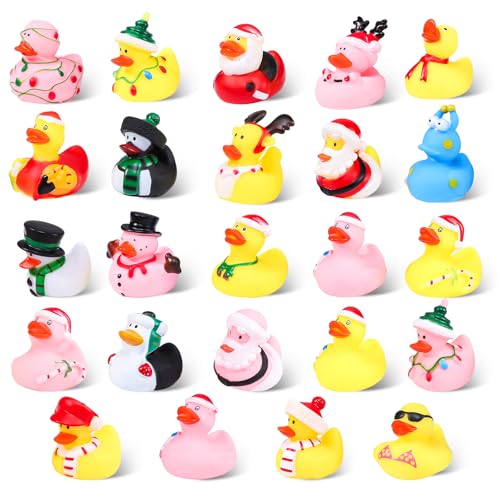 2025 Christmas Rubber Ducks 24 Christmas Rubber Ducks Bath Toys Party Favors Stocking Stuffers for Kids Boys Girls