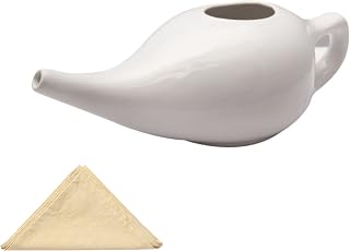 Ceramic Neti Pot Large Durable Nasal Cleaning Cup for Sinus & Congestion Relief, Eco Friendly Neti Pots, Dishwasher Safe Natural Treatment Neti Pot (White)