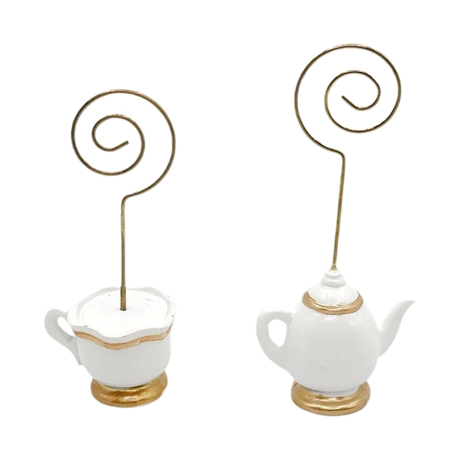 ZBIianxer 2Pcs Gold Foil Teacup Table Name Card Stand Iron Wire Photo Holder with Resin Base for Birthday and Wedding Reception Lavishness Tea Container Name Card