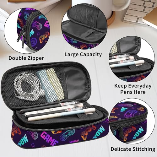 Image of Purple Game Video Game Controller Pencil Case for Boys Girls, Large Capacity Purple Pen Bag, Pencil Pouch With Zipper Compartments, Organizer for School Office Home Business
