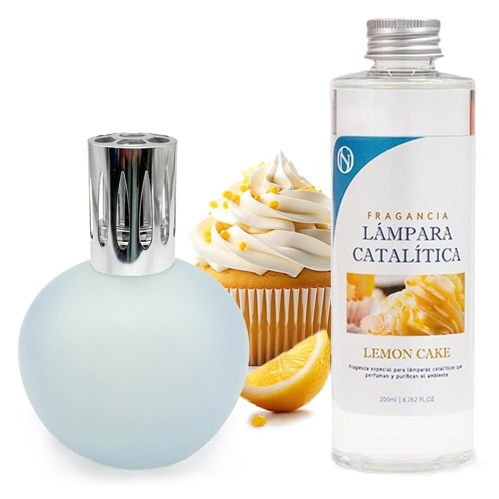 Pack Ahorro Lámpara Catalítica Azul Grisáceo Mate + Fragancia Lemon Cake 500ml. Elimina Malos olores e impurezas, perfuma y Limpia
