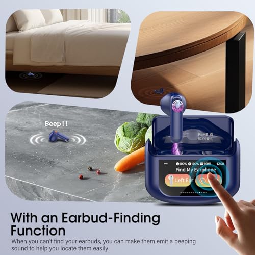 Image of Wireless Earbuds, Bluetooth 5.4 Headphones with Multifunctional Touch Screen, 48H Bass Stereo Ear Buds with ANC /ENC Noise Cancelling /Transparency Mode, IPX7 Earphones with 5 EQ Modes, Sky Blue