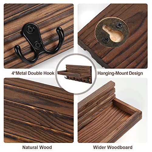 L'aube Key Holder For Wall, Chalkboard, Wall Mounted Mail Organizer, Decorative Rack With 4 Double Hooks, Rustic Mail Shelf, Wooden Key Hanger For Entryway Décor, Simple Design And Beauty, Dark Brown #TOP2
