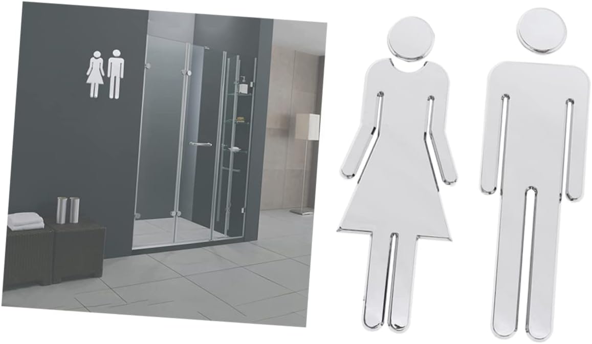 1pair Mirror Public Toilet Signs Restroom Decor Stickers Easy to Apply for Schools Hotels