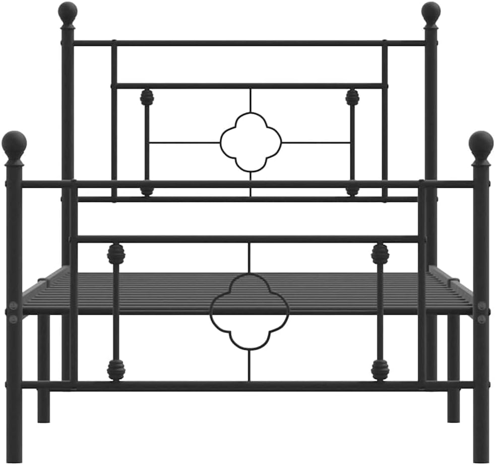 Bed Frame Black Steel Single Platform Foundation with Slatted Durable Heavy-Duty Frame for Mattress Support Easy-Assembly Modern Minimalist Bedroom Furniture