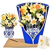 Pipihome Tarjeta de Felicitación Emergente 3D, Excelente Tarjeta de Felicitación de Flores de Papel, Tarjeta de Bendición para Mujeres para Cumpleaños, Arjeta de Flor Emergente (Narcisos ingleses)