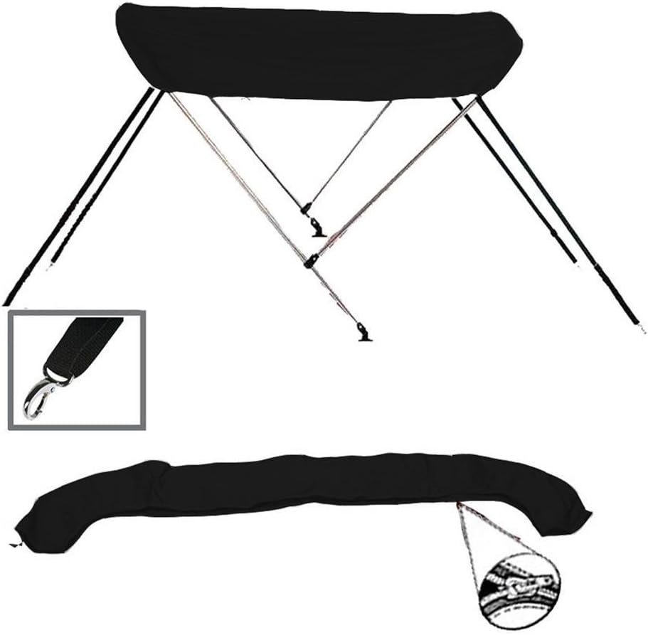 7.6 oz Black 2 Bow Round Tube Boat Bimini TOP Sunshade Compatible for LODE Star Rib 255 Open 2006
