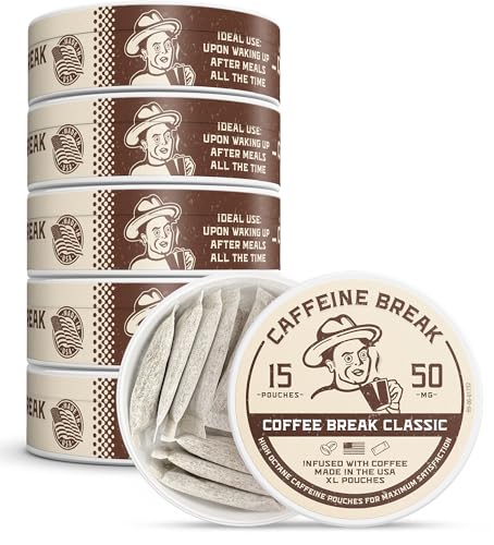 ALP Supply Co - Coffee Break Caffeine Pouches - Smooth Coffee Flavor - Clean Bold Energy Anytime - Made in USA - 50mg Caffeine Each - 5 Pack 15 Pouches Each