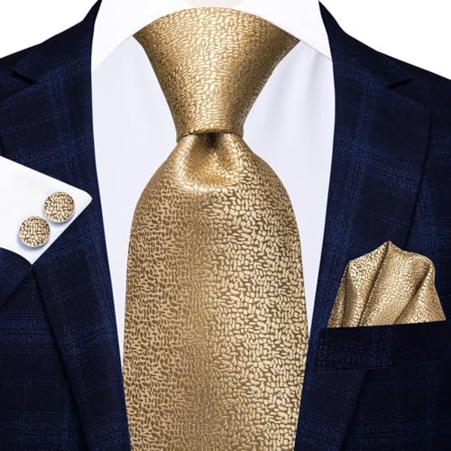 Image of Dubulle Mens Tie Set Solid Paisley Silk Striped Necktie for Men with Cufflinks Tie and Pocket Square