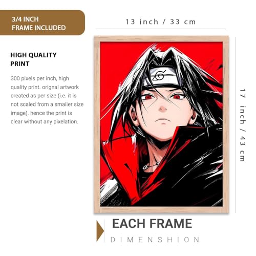 Image of walllane Japanese Anime Framed Posters for Living Room Bedroom Gaming Room | Japanese Anime Characters Aesthetic Poster with Frames Wall Decor Set Of 3 (13 X 17 inch)