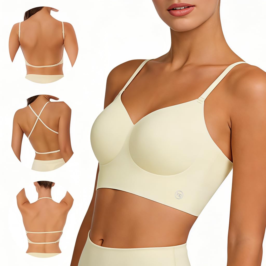 SANNIDHI® Low Back Bra for Women Wirefree Seamless Bra Backless V Neck Criss-Cross Multiway Straps Convertible Halter Bras with Padded Removeable-image-11
