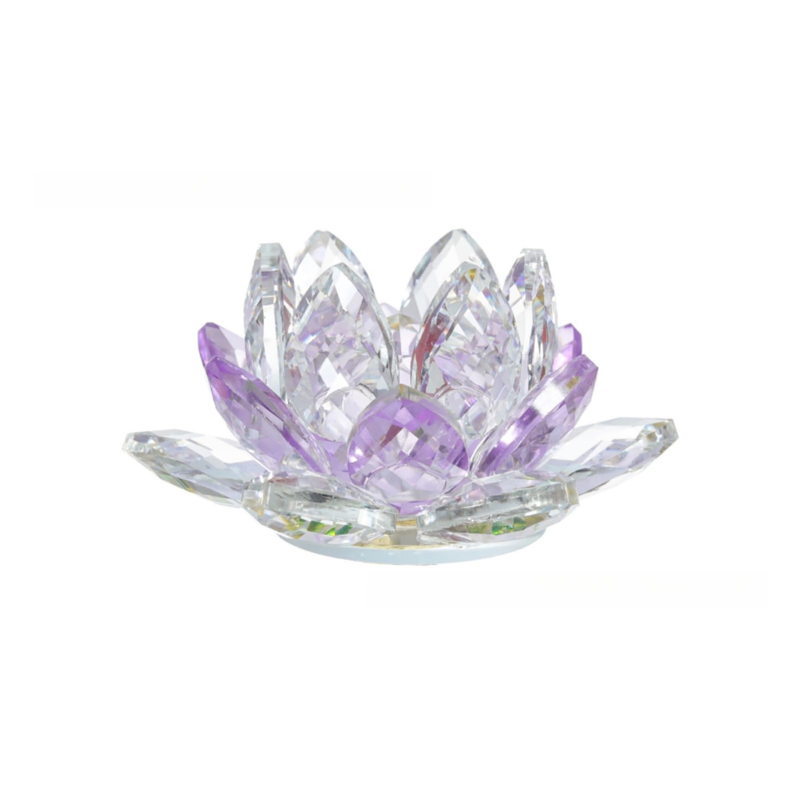 Figurine en verre violet lotus : ornement en cristal artisanal pour table