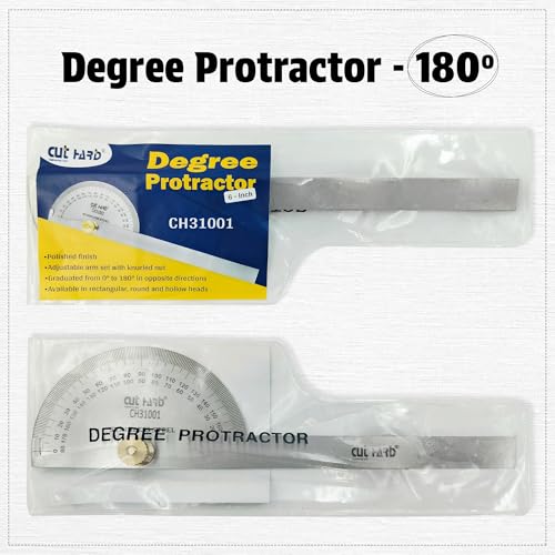 Image of CUTHARD Stainless Steel 180 Degree Protractor - Angle Finder, graduated Ruler with heavy duty brass adjusting nut