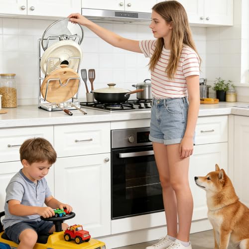 Couvercle de casserole acier inoxydable étagère de cuisine multicouche - 4
