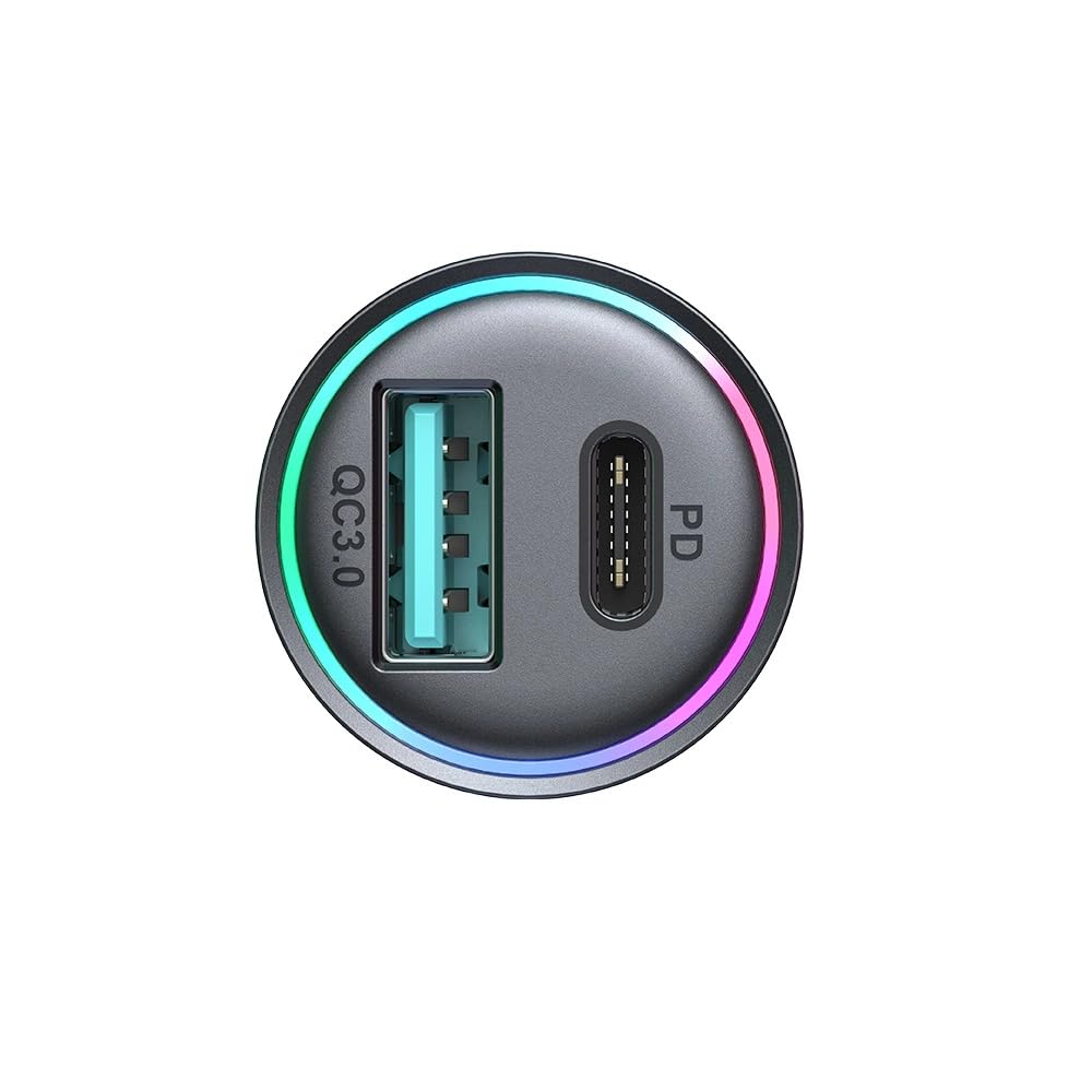 Joyroom Caricabatteria da auto Mini Caricatore rapido USB-C e USB-A 60W con indicatore LED Nero