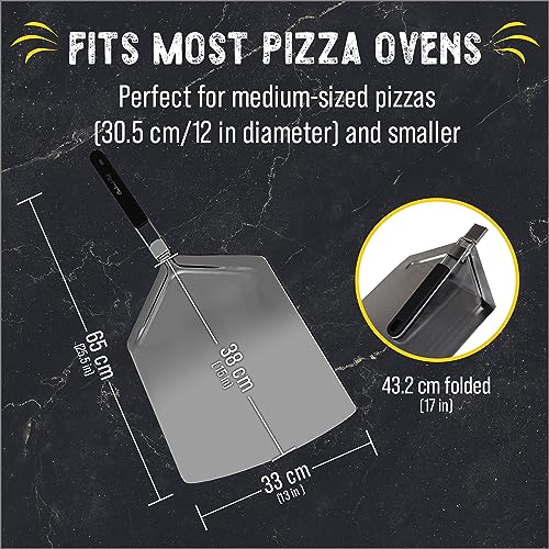 Image of Checkered Chef Pizza Peel - Extra Large, Stainless Steel Metal Pizza Paddle with Folding Handle, Outdoor Pizza Oven Accessories - 13 Inch x 15 Inch