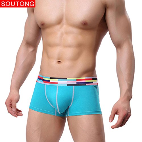Overdose Boxer Homme Coton, Sexy Caleçons Soft sous-Vêtements élastique Briefs Boxer (M, Bleu)