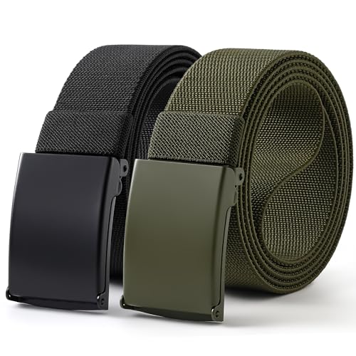 Image of Mile High Life Stretch Canvas Belt for Men, Golf Casual Elastic Web Belt, Top Military Buckle, Adjustable Cut to Fit
