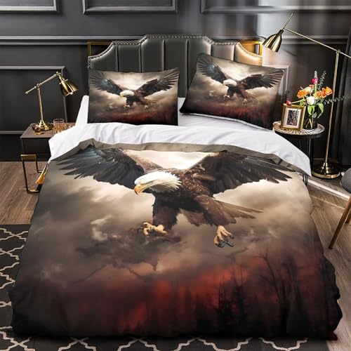 Housse de couette aigle à tête blanche 3D lit simple 135x200cm en microfibre