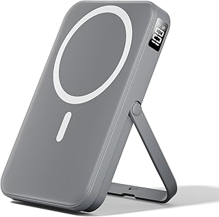 LENUTO for Magsafe Portable Charger 10000mAh Magnetic Portable Charger with Type-C Cable 20W PD Fast Charging,Foldable Stand,Dual Type-C & USB-A Outputs,LED Display–Space Gray