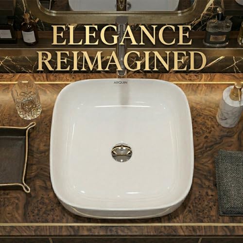 Image of ARQUIN ARQUIN Wash Basin for Bathroom Table Top Washbasin, Countertop Basin | Ceramic Washbasin Bathroom,Hotel | Living Room | Office Vanity Wash Basin (16.34x16.34x4.53 Inch)