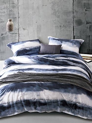 MILDLY Duvet Cover Queen Size, 100% Egyptian Cotton Blue Watercolor Comforter Cover Set Fantasy Art Design Modern Ultra Soft Quilt Cover Set 3pcs with Zipper Closure & Corner Ties (No Comforter)