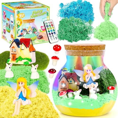 Kit de manualidades de terrario de hadas para niñas, haz tu propia luz nocturna de unicornio con 16 modos de control remoto LED, regalos de cumpleaños de unicornio para niñas de 5, 6, 7, 8, 9, 10