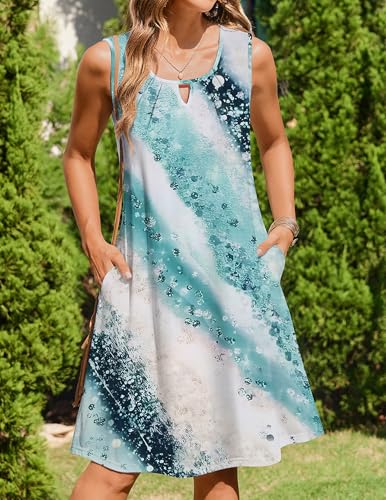 Image of Zeagoo Womens Casual Summer Dresses 2025 Boho Sleeveless Sundresses with Pockets Pleated Beach Floral T Shirt Dresses
