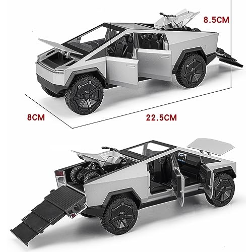 Image of DEUSON ECOM 1:24 Scale Cyber Truck Toy Car for Kids Diecast Model Cars with Light Sound Pull Back and Openable Door Metal Car Toy, Black