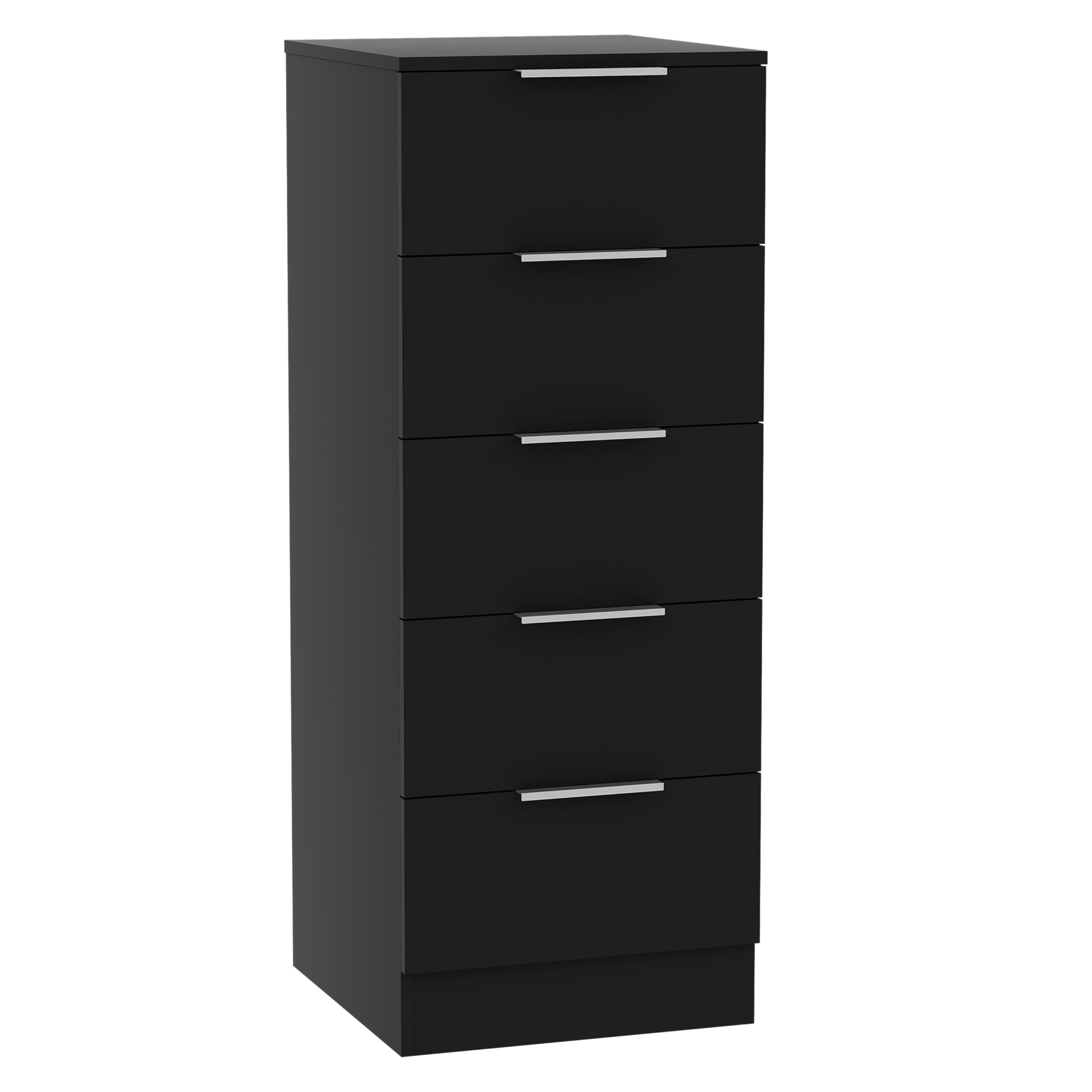 Vida Designs Trega Kommode mit 5 Schubladen | Schwarz | 90 H x 34,5 B x 36 T cm | Schmal | Platzsparende Stauraumeinheit | Schubladenstütze gegen Durchbiegen | Leichtgängige Schubladenführungen