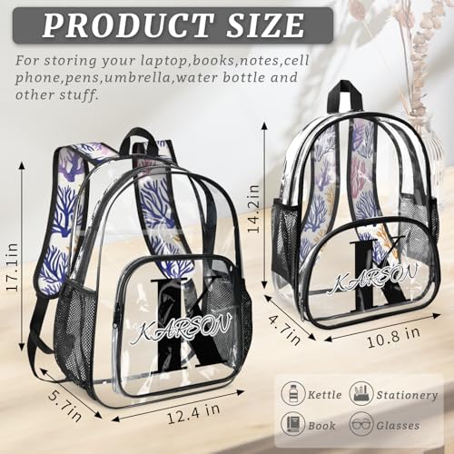 Personalized Coral Beach Large Clear Backpack Stadium Approved Heavy Duty PVC Plastic Custom Ocean Coastal Transparent Backpacks See Through Bag with Name4